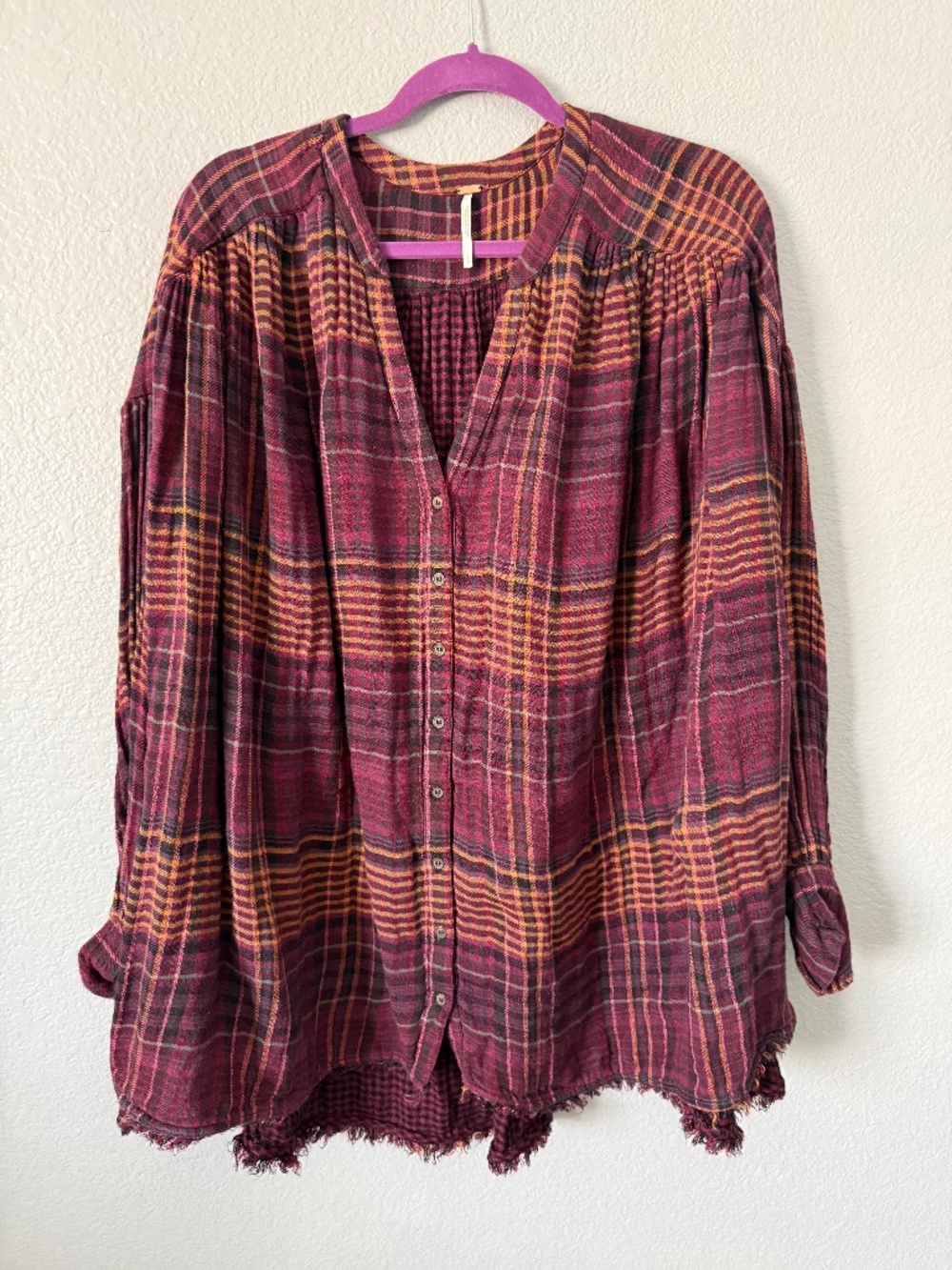 Free People Lightly Worn Long Sleeve Flowy Button Up Size L